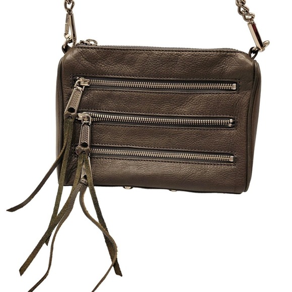 Rebecca Minkoff Gray Crossbody Leather Mini 5 Zip Convertible Bag Handbag - Picture 6 of 12